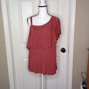 Jennifer Lopez Rusty One Shoulder Tank Like Top Flowing at neckline Sz. 1X